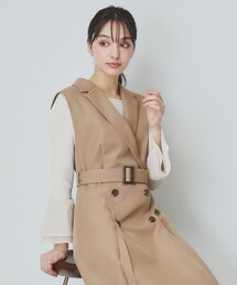 衿付きトレンチワンピース【洗濯機洗い可/防シワ/イージーアイロン】