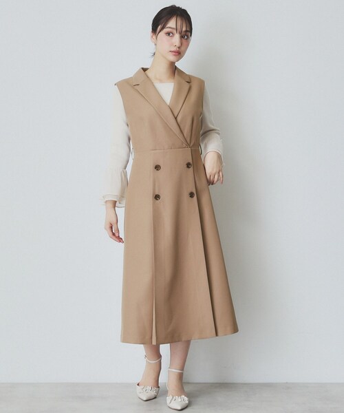 セール】衿付きトレンチワンピース【洗濯機洗い可/防シワ/イージー