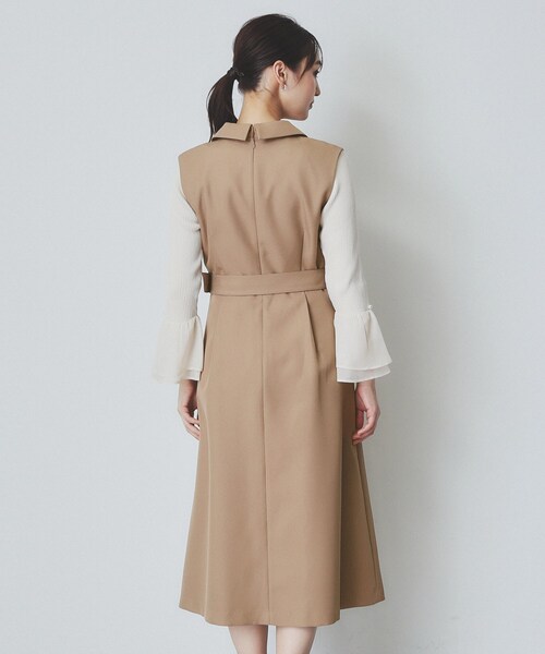 新品未使用　トレンチプリーツワンピース セール】衿付きトレンチワンピース【洗濯機洗い可/防シワ