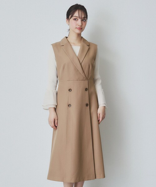 セール】衿付きトレンチワンピース【洗濯機洗い可/防シワ/イージー
