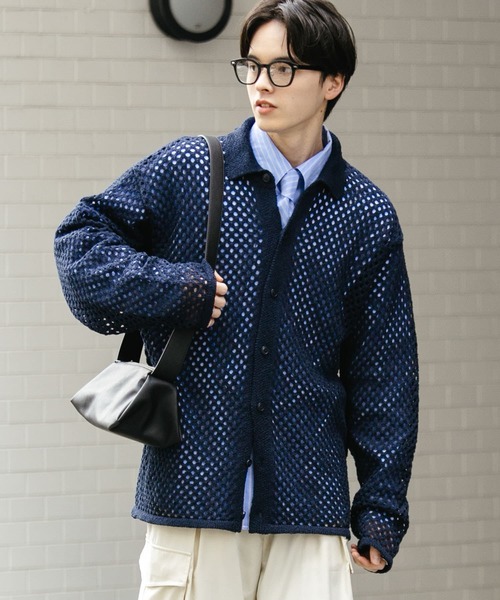 セール】『ユニセックス』メッシュ衿付きカーディガン（カーディガン