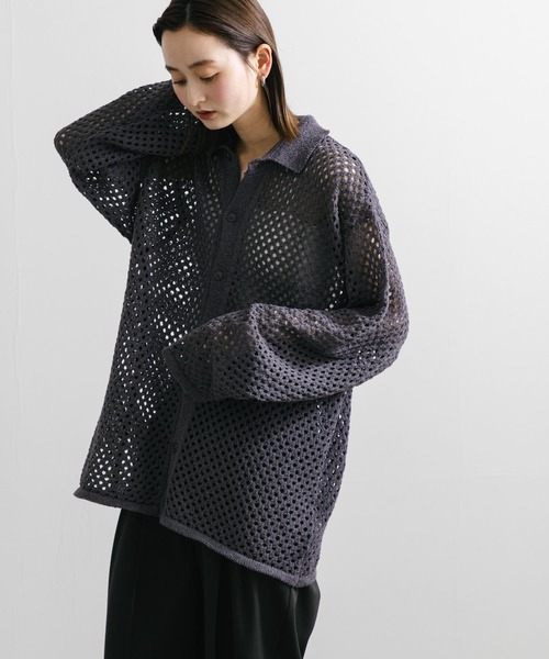 セール】『ユニセックス』メッシュ衿付きカーディガン（カーディガン
