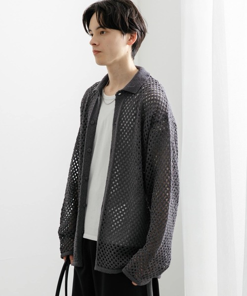 SENSE OF PLACE by URBAN RESEARCH（センスオブプレイスバイアーバンリサーチ）の「『ユニセックス』メッシュ衿付きカーディガン（カーディガン/ボレロ・メンズ・チャコールグレー/ミント/ネイビー・MEDIUM/LARGE）」の5枚目の写真