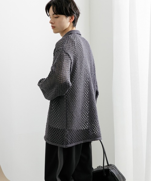 SENSE OF PLACE by URBAN RESEARCH（センスオブプレイスバイアーバンリサーチ）の「『ユニセックス』メッシュ衿付きカーディガン（カーディガン/ボレロ・メンズ・チャコールグレー/ミント/ネイビー・MEDIUM/LARGE）」の6枚目の写真