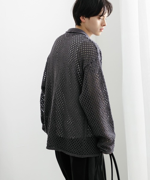 SENSE OF PLACE by URBAN RESEARCH（センスオブプレイスバイアーバンリサーチ）の「『ユニセックス』メッシュ衿付きカーディガン（カーディガン/ボレロ・メンズ・チャコールグレー/ミント/ネイビー・MEDIUM/LARGE）」の7枚目の写真