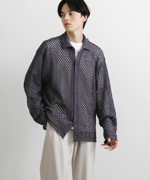 SENSE OF PLACE by URBAN RESEARCH（センスオブプレイスバイアーバンリサーチ）の「『ユニセックス』メッシュ衿付きカーディガン（カーディガン/ボレロ・メンズ・チャコールグレー/ミント/ネイビー・MEDIUM/LARGE）」の10枚目の写真