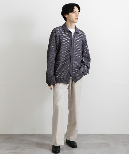 SENSE OF PLACE by URBAN RESEARCH（センスオブプレイスバイアーバンリサーチ）の「『ユニセックス』メッシュ衿付きカーディガン（カーディガン/ボレロ・メンズ・チャコールグレー/ミント/ネイビー・MEDIUM/LARGE）」の13枚目の写真