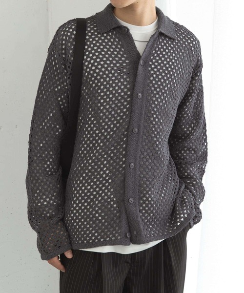 SENSE OF PLACE by URBAN RESEARCH（センスオブプレイスバイアーバンリサーチ）の「『ユニセックス』メッシュ衿付きカーディガン（カーディガン/ボレロ・メンズ・チャコールグレー/ミント/ネイビー・MEDIUM/LARGE）」の15枚目の写真