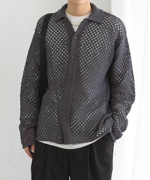 SENSE OF PLACE by URBAN RESEARCH（センスオブプレイスバイアーバンリサーチ）の「『ユニセックス』メッシュ衿付きカーディガン（カーディガン/ボレロ・メンズ・チャコールグレー/ミント/ネイビー・MEDIUM/LARGE）」の16枚目の写真