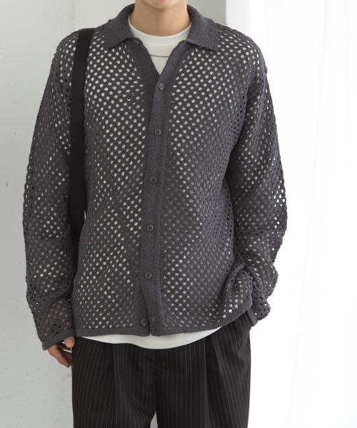 SENSE OF PLACE by URBAN RESEARCH（センスオブプレイスバイアーバンリサーチ）の「『ユニセックス』メッシュ衿付きカーディガン（カーディガン/ボレロ・メンズ・チャコールグレー/ミント/ネイビー・MEDIUM/LARGE）」の17枚目の写真