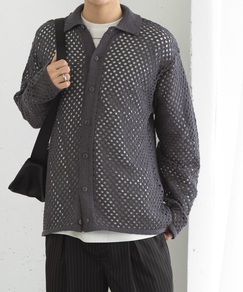 SENSE OF PLACE by URBAN RESEARCH（センスオブプレイスバイアーバンリサーチ）の「『ユニセックス』メッシュ衿付きカーディガン（カーディガン/ボレロ・メンズ・チャコールグレー/ミント/ネイビー・MEDIUM/LARGE）」の18枚目の写真