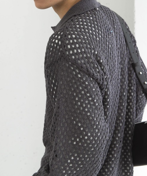 SENSE OF PLACE by URBAN RESEARCH（センスオブプレイスバイアーバンリサーチ）の「『ユニセックス』メッシュ衿付きカーディガン（カーディガン/ボレロ・メンズ・チャコールグレー/ミント/ネイビー・MEDIUM/LARGE）」の19枚目の写真