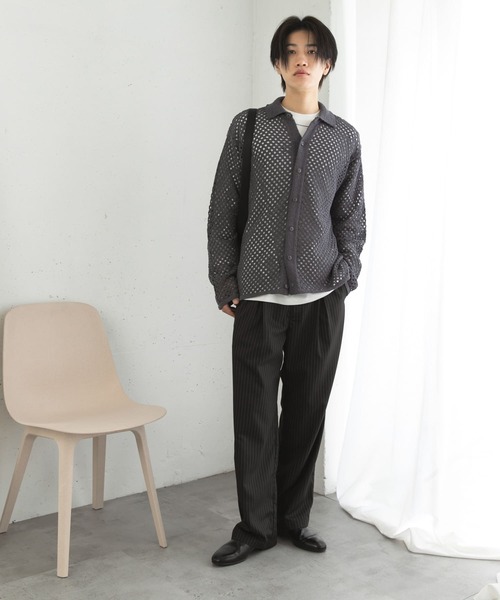 SENSE OF PLACE by URBAN RESEARCH（センスオブプレイスバイアーバンリサーチ）の「『ユニセックス』メッシュ衿付きカーディガン（カーディガン/ボレロ・メンズ・チャコールグレー/ミント/ネイビー・MEDIUM/LARGE）」の20枚目の写真