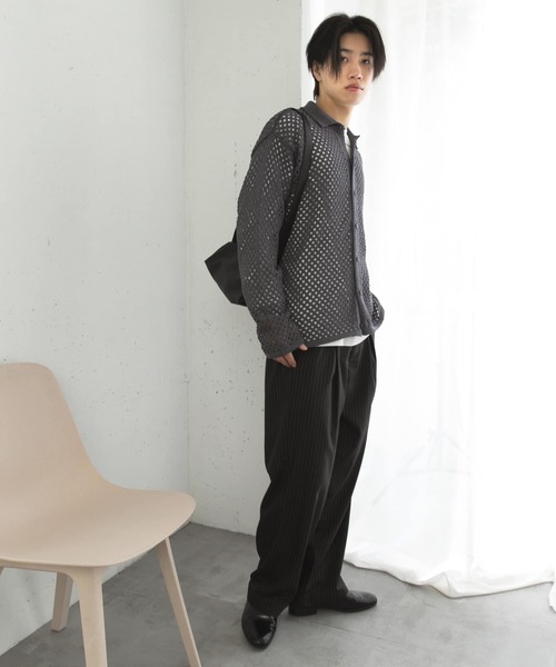 SENSE OF PLACE by URBAN RESEARCH（センスオブプレイスバイアーバンリサーチ）の「『ユニセックス』メッシュ衿付きカーディガン（カーディガン/ボレロ・メンズ・チャコールグレー/ミント/ネイビー・MEDIUM/LARGE）」の21枚目の写真