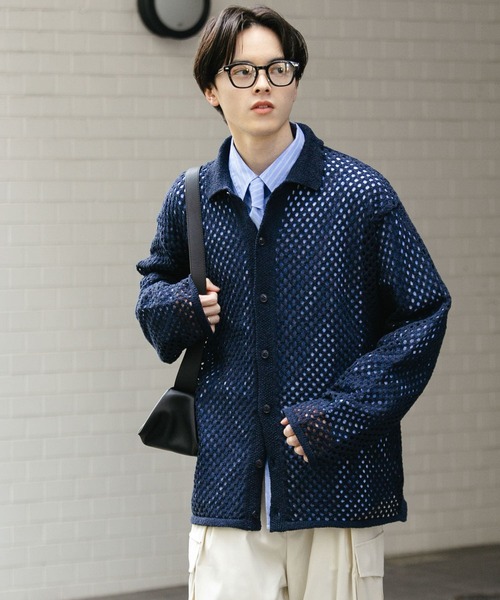 SENSE OF PLACE by URBAN RESEARCH（センスオブプレイスバイアーバンリサーチ）の「『ユニセックス』メッシュ衿付きカーディガン（カーディガン/ボレロ・メンズ・チャコールグレー/ミント/ネイビー・MEDIUM/LARGE）」の22枚目の写真