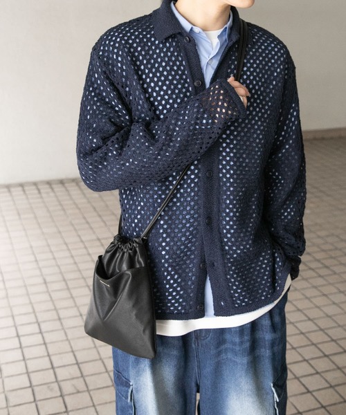 セール】『ユニセックス』メッシュ衿付きカーディガン（カーディガン