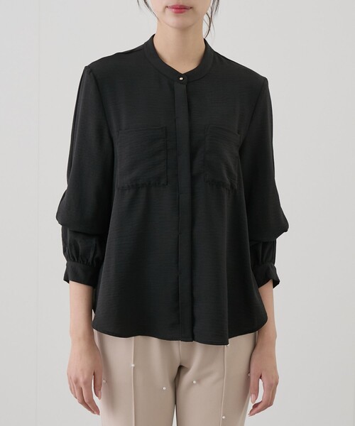 Jayro（ジャイロ）の「アウトポケバンドカラーブラウス（シャツ/ブラウス・レディース・ブラック/サックスブルー/オフホワイト・M）」の13枚目の写真