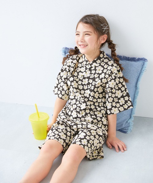 devirock（デビロック）の「すぽっと着られる 着心地やわらか 総柄プリント おやすみ甚平（浴衣・キッズ・ネイビー系1/グレー系1/ブラック系1/ブルー系3/ブルー系1/イエロー系1/ピンク系1/ブルー系2・100cm/110cm/120cm/130cm/140cm/150cm/160cm）」の15枚目の写真