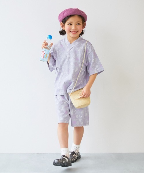 devirock（デビロック）の「すぽっと着られる 着心地やわらか 総柄プリント おやすみ甚平（浴衣・キッズ・ネイビー系1/グレー系1/ブラック系1/ブルー系3/ブルー系1/イエロー系1/ピンク系1/ブルー系2・100cm/110cm/120cm/130cm/140cm/150cm/160cm）」の10枚目の写真