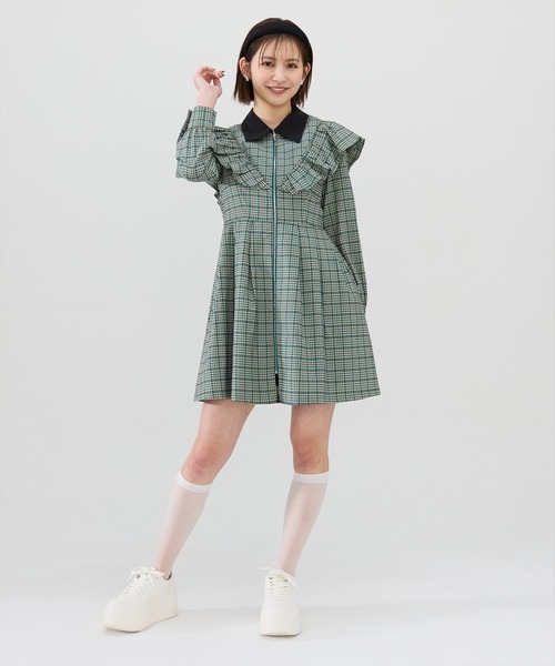 REDYAZEL(レディアゼル)の「チェックフロントジップフリルミニシャツワンピース(ワンピース・レディース・グレー系その他/グリーン系その他/ブルー系その他・SMALL/MEDIUM)」の7枚目の写真