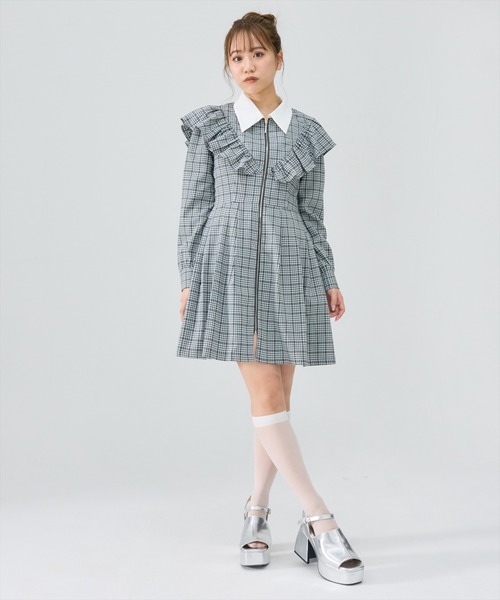 REDYAZEL(レディアゼル)の「チェックフロントジップフリルミニシャツワンピース(ワンピース・レディース・グレー系その他/グリーン系その他/ブルー系その他・SMALL/MEDIUM)」の12枚目の写真