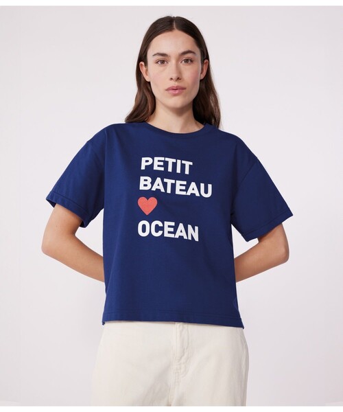 PETIT BATEAU(プチバトー)の「半袖Tシャツ(Tシャツ/カットソー・レディース・ネイビー/オフホワイト・X-SMALL/SMALL/MEDIUM/LARGE)」の1枚目の写真