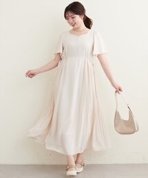 【canami】両サイドプリーツフレアスリーブワンピース