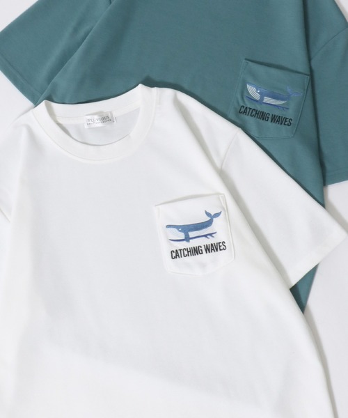 SITRY（シトリー）の「Animal Embroidery Pocket T-Shirt/アニマル ワンポイント刺繍 ポケット 半袖Tシャツ レディース メンズ（Tシャツ/カットソー・レディース・ブルー系その他/ネイビー/アッシュグレー/ホワイト系その他/ホワイト/ブルー/オフホワイト/ブルー系その他4/ブルー系その他3/ブルー系その他2/ブルーグリーン/スミクロ/ブラック/ホワイト系その他2/イエロー・M/LL/L）」の4枚目の写真