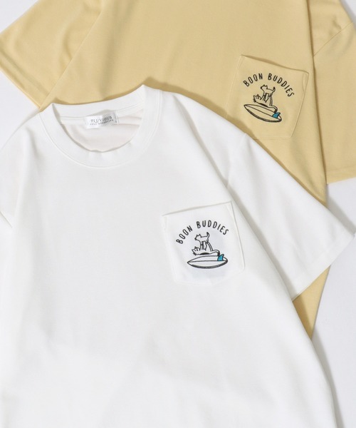 SITRY（シトリー）の「Animal Embroidery Pocket T-Shirt/アニマル ワンポイント刺繍 ポケット 半袖Tシャツ レディース メンズ（Tシャツ/カットソー・レディース・ブルー系その他/ネイビー/アッシュグレー/ホワイト系その他/ホワイト/ブルー/オフホワイト/ブルー系その他4/ブルー系その他3/ブルー系その他2/ブルーグリーン/スミクロ/ブラック/ホワイト系その他2/イエロー・M/LL/L）」の3枚目の写真