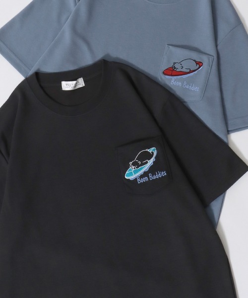 SITRY（シトリー）の「Animal Embroidery Pocket T-Shirt/アニマル ワンポイント刺繍 ポケット 半袖Tシャツ レディース メンズ（Tシャツ/カットソー・レディース・ブルー系その他/ネイビー/アッシュグレー/ホワイト系その他/ホワイト/ブルー/オフホワイト/ブルー系その他4/ブルー系その他3/ブルー系その他2/ブルーグリーン/スミクロ/ブラック/ホワイト系その他2/イエロー・M/LL/L）」の6枚目の写真