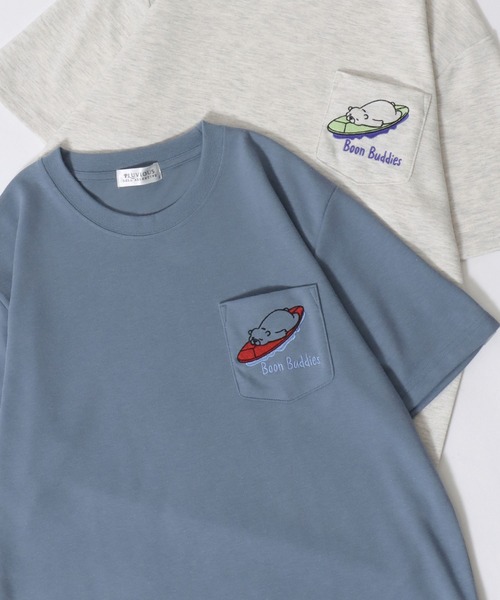 SITRY（シトリー）の「Animal Embroidery Pocket T-Shirt/アニマル ワンポイント刺繍 ポケット 半袖Tシャツ レディース メンズ（Tシャツ/カットソー・レディース・ブルー系その他/ネイビー/アッシュグレー/ホワイト系その他/ホワイト/ブルー/オフホワイト/ブルー系その他4/ブルー系その他3/ブルー系その他2/ブルーグリーン/スミクロ/ブラック/ホワイト系その他2/イエロー・M/LL/L）」の9枚目の写真