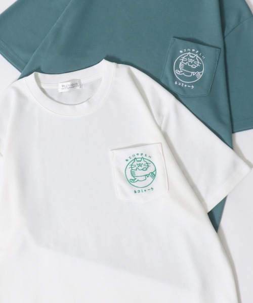 SITRY（シトリー）の「Animal Embroidery Pocket T-Shirt/アニマル ワンポイント刺繍 ポケット 半袖Tシャツ レディース メンズ（Tシャツ/カットソー・レディース・ブルー系その他/ネイビー/アッシュグレー/ホワイト系その他/ホワイト/ブルー/オフホワイト/ブルー系その他4/ブルー系その他3/ブルー系その他2/ブルーグリーン/スミクロ/ブラック/ホワイト系その他2/イエロー・M/LL/L）」の5枚目の写真