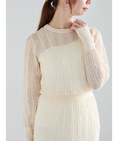 Te chichi（テチチ）の「レーシーニットプルオーバー（セットアップ可《2025spring catalog item》（ニット/セーター・レディース・チャコールグレー/オフホワイト・F）」の2枚目の写真