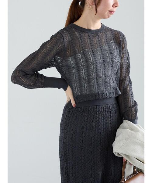 Te chichi（テチチ）の「レーシーニットプルオーバー（セットアップ可《2025spring catalog item》（ニット/セーター・レディース・チャコールグレー/オフホワイト・F）」の10枚目の写真