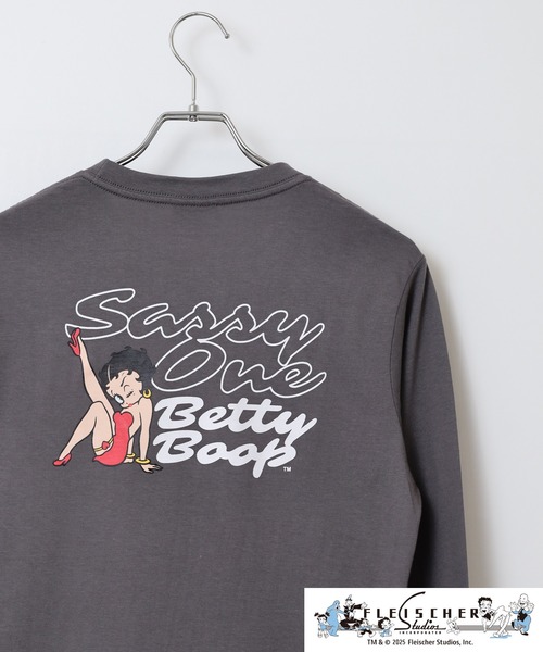 BETTY BOOP(ベティ・ブープ)の「BETTY BOOP(TM)/ ベティー ブープ(TM) 天竺長袖Tシャツ(Tシャツ/カットソー・メンズ・ブラック/オフホワイト/杢グレー/ホワイト/レッド/チャコール・M/L/LL)」の5枚目の写真