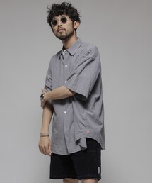 HINSON/ヒンソン レギュラーカラー ショートスリーブチェックシャツ/シワ加工/リラックスフィット