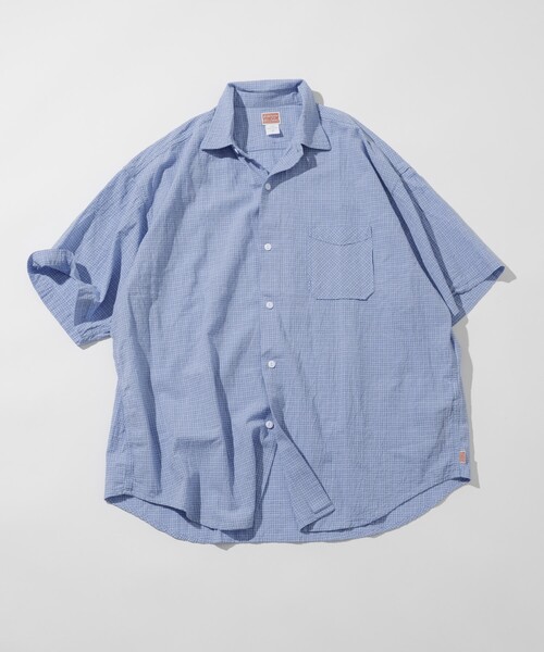 HINSON（ヒンソン）の「HINSON/ヒンソン レギュラーカラー ショートスリーブチェックシャツ/シワ加工/リラックスフィット（シャツ/ブラウス・メンズ・オフホワイト/サックスブルー/グレー・LARGE/MEDIUM）」の12枚目の写真