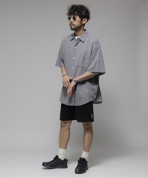 HINSON（ヒンソン）の「HINSON/ヒンソン レギュラーカラー ショートスリーブチェックシャツ/シワ加工/リラックスフィット（シャツ/ブラウス・メンズ・オフホワイト/サックスブルー/グレー・LARGE/MEDIUM）」の14枚目の写真