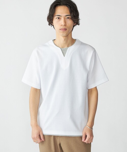 SHIPS(シップス)の「SHIPS: キー ネック フェイクレイヤード Tシャツ(Tシャツ/カットソー・メンズ・ライトグレー/ライトブルー/ネイビー/オフホワイト・SMALL/MEDIUM/LARGE/X-LARGE)」の2枚目の写真