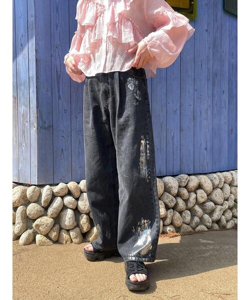 ehka sopo(エヘカソポ)の「箔プリントワイドデニムパンツ(デニムパンツ・レディース・ブルー/サックスブルー/グレー・F)」の4枚目の写真