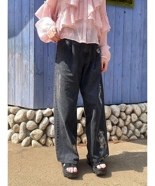 ehka sopo(エヘカソポ)の「箔プリントワイドデニムパンツ(デニムパンツ・レディース・ブルー/サックスブルー/グレー・F)」の5枚目の写真