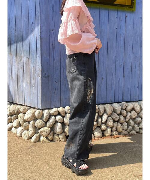 ehka sopo(エヘカソポ)の「箔プリントワイドデニムパンツ(デニムパンツ・レディース・ブルー/サックスブルー/グレー・F)」の7枚目の写真