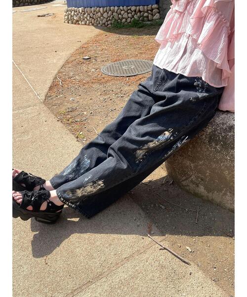 ehka sopo(エヘカソポ)の「箔プリントワイドデニムパンツ(デニムパンツ・レディース・ブルー/サックスブルー/グレー・F)」の9枚目の写真