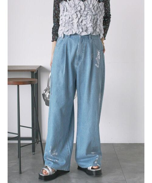 ehka sopo(エヘカソポ)の「箔プリントワイドデニムパンツ(デニムパンツ・レディース・ブルー/サックスブルー/グレー・F)」の10枚目の写真