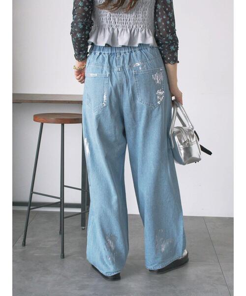 ehka sopo(エヘカソポ)の「箔プリントワイドデニムパンツ(デニムパンツ・レディース・ブルー/サックスブルー/グレー・F)」の12枚目の写真