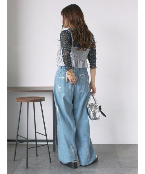 ehka sopo(エヘカソポ)の「箔プリントワイドデニムパンツ(デニムパンツ・レディース・ブルー/サックスブルー/グレー・F)」の15枚目の写真