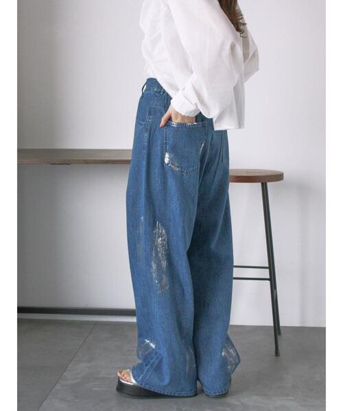 ehka sopo(エヘカソポ)の「箔プリントワイドデニムパンツ(デニムパンツ・レディース・ブルー/サックスブルー/グレー・F)」の20枚目の写真