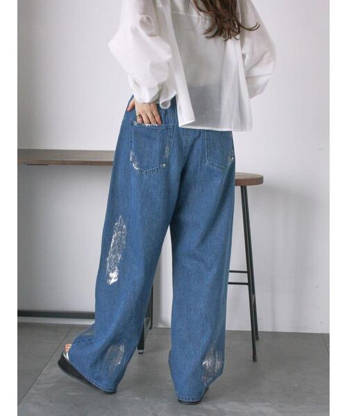 ehka sopo(エヘカソポ)の「箔プリントワイドデニムパンツ(デニムパンツ・レディース・ブルー/サックスブルー/グレー・F)」の21枚目の写真