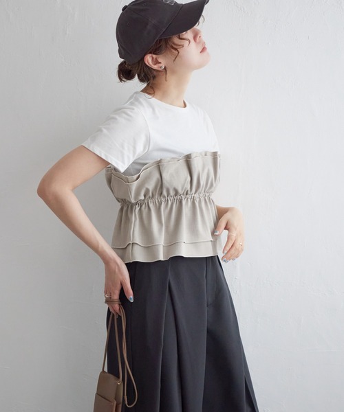 notch.(ノッチ)の「ビスチェレーヤードプルオーバー(Tシャツ/カットソー・レディース・ブラック/グレイッシュベージュ・M)」の4枚目の写真