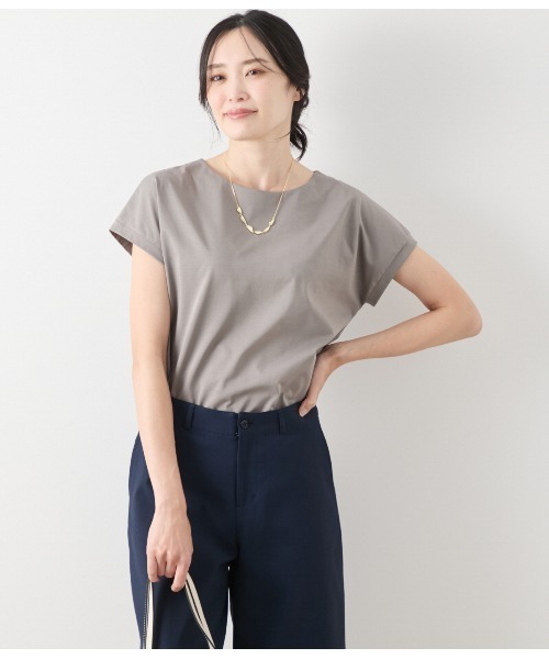 NEWYORKER(ニューヨーカー)の「【UVカット・透け防止・遮熱】ソルシールド フレンチスリーブTシャツ(Tシャツ/カットソー・レディース・ベージュ系その他/ホワイト・M/L)」の2枚目の写真